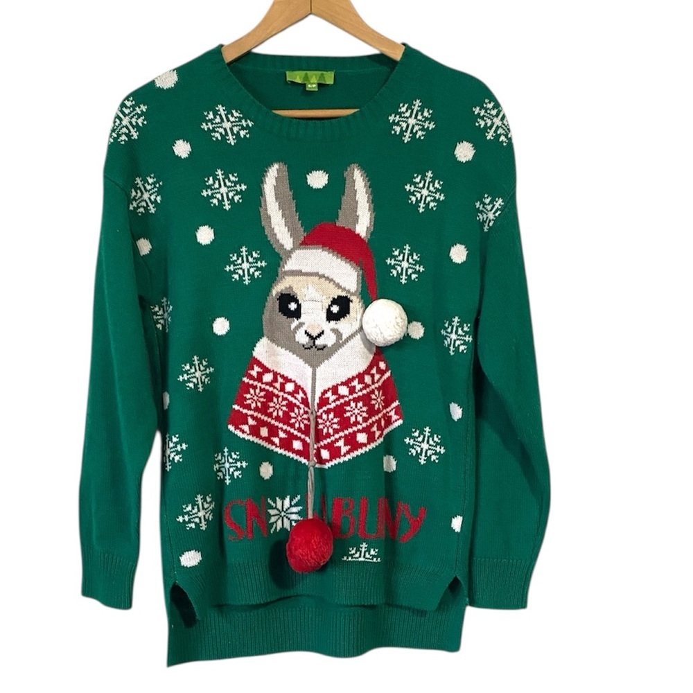 Green Snow Bunny ugly Christmas Sweater size Small oversized